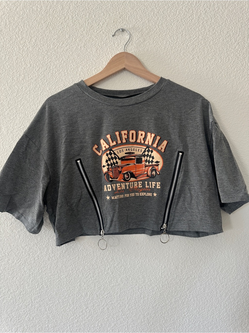 California Adventure Life Cropped Tee - Gray with Orange Graphic